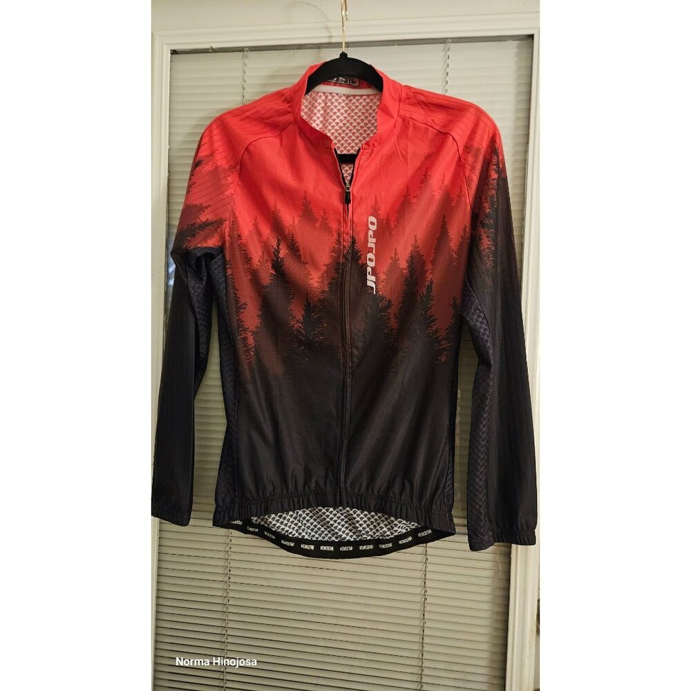 Jpojpo Mens Red & Black Long-Sleeve Cycling Jersey With Tree Design Lightweight
